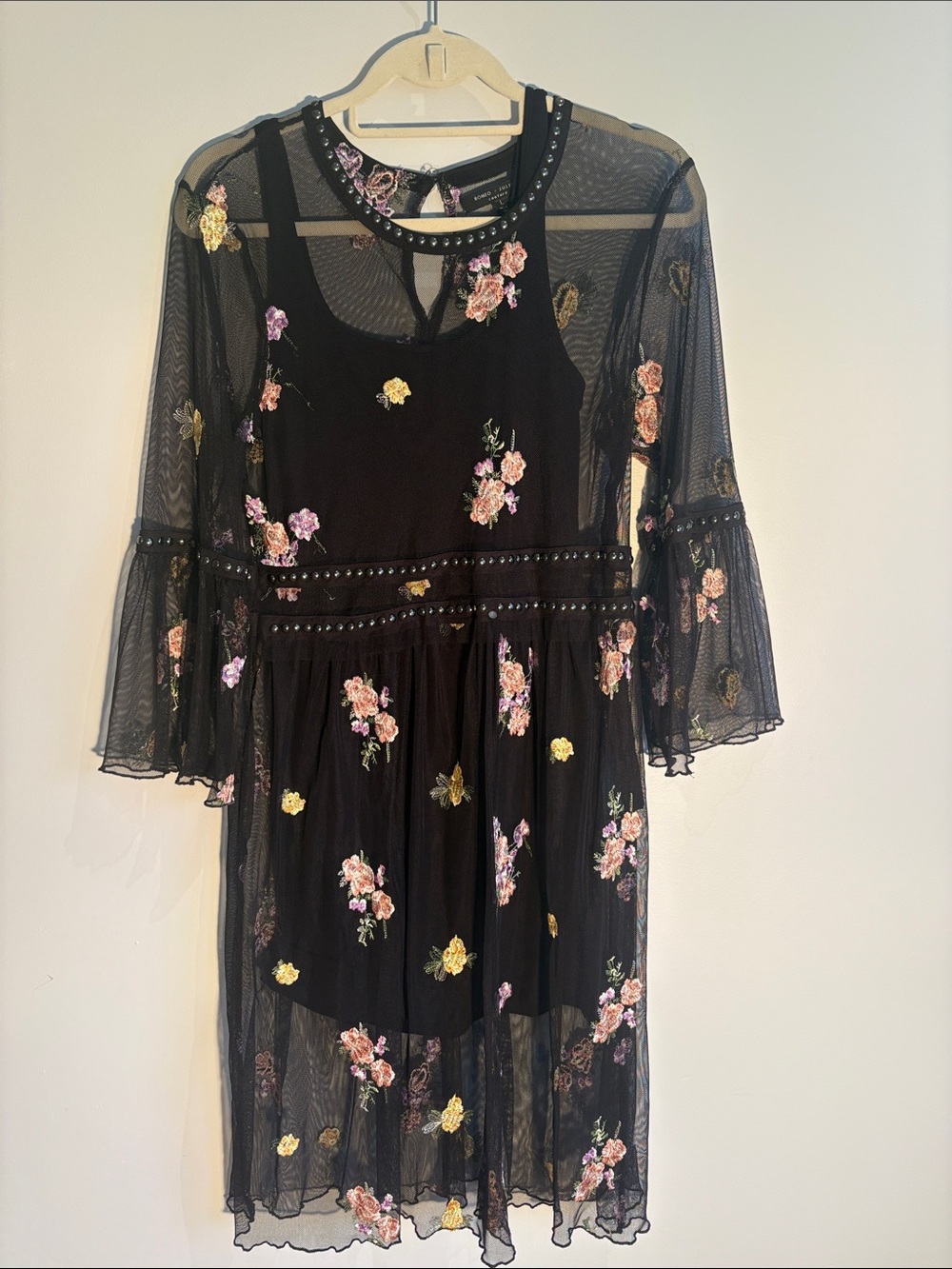 Black Floral Embroidered Mesh Dress